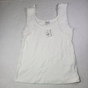 J.Crew Womens White Ribbed Tank Top With Ruffled Straps Size M